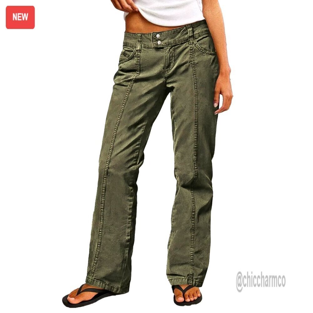 Mid Rise Straight Leg Cargo Pants Stretchy Business Casual Dress Pants